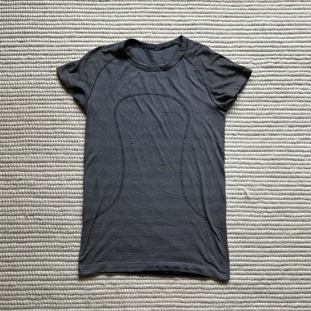 lululemon athletica Black and White Striped Short Sleeve Tee